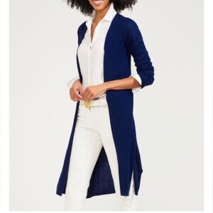 J.McLaughlin Blue Dara Open Long 100% Cashmere Cardigan Duster Sweater